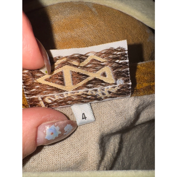 Vintage Terracotta Graphic Linen Blend Matching Set U Neck Pockets Skirt Size 4 - Picture 6 of 10